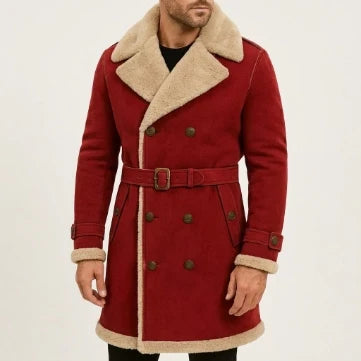 Sowachi Men's Shearling Red Christmas Suede Coat