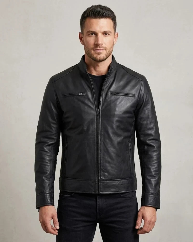 Sowachi Men's Sheep Leather Matte Black Jacket