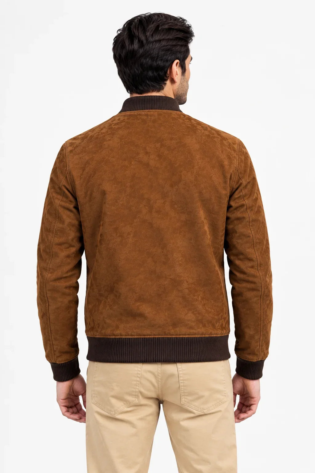 Sowachi Men's Suede Brown Leather Classic Bomber Jacket