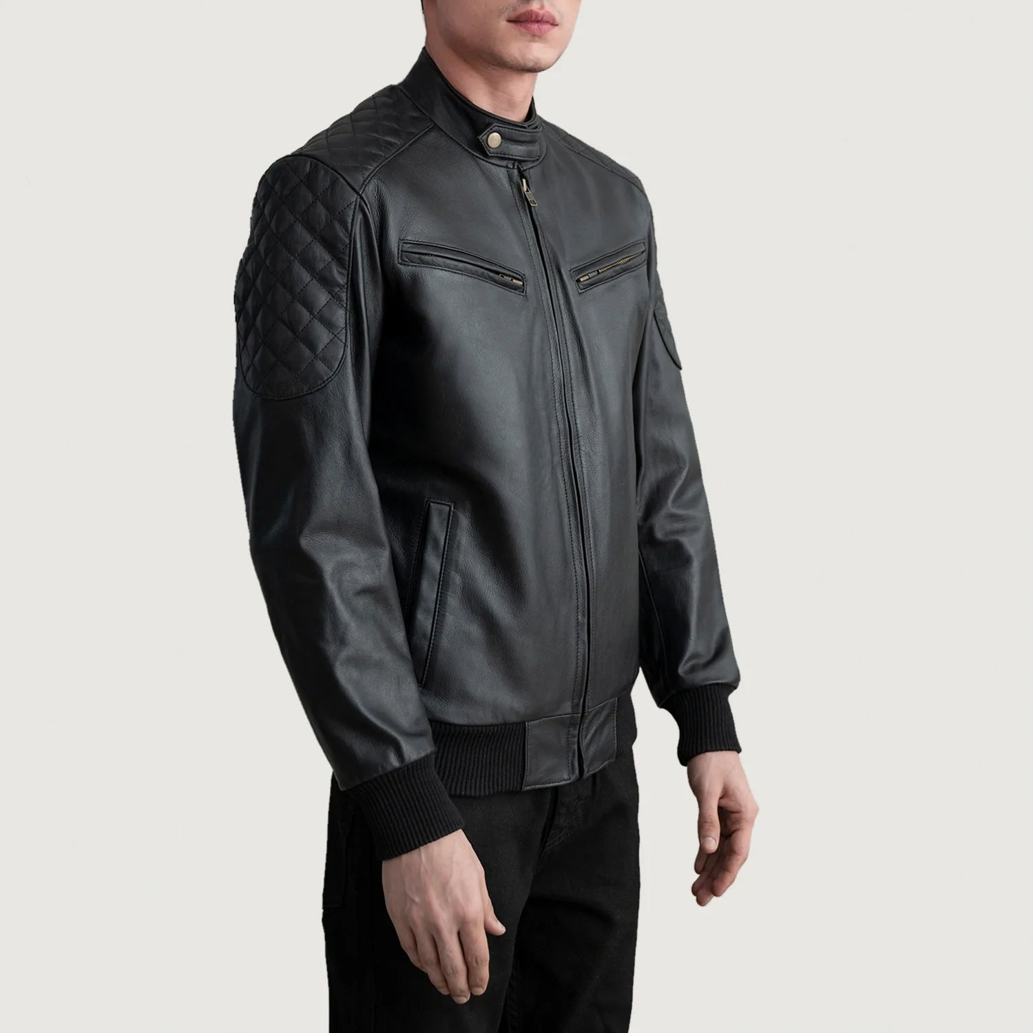 Sowachi Sven Black Leather Bomber Jacket