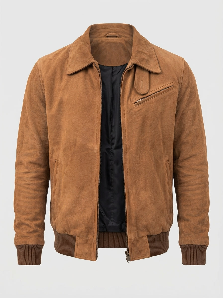 Sowachi Men’s Tan Suede Leather Shirt Collar Jacket
