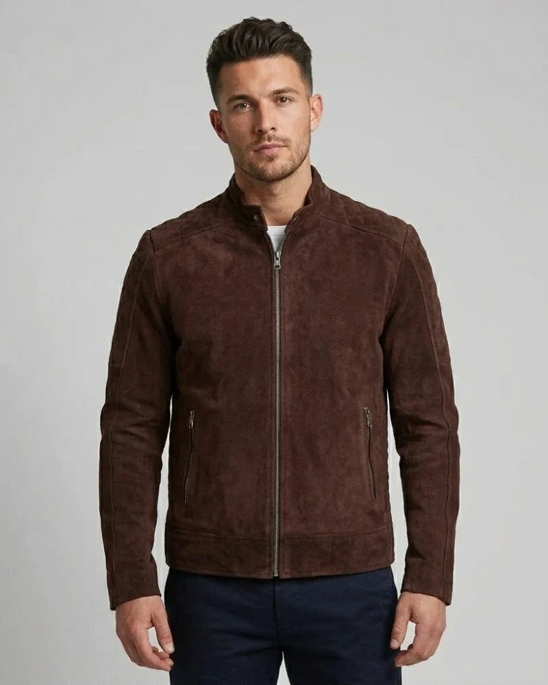 Sowachi Men's Top Notch Dark Brown Suede Leather Jacket