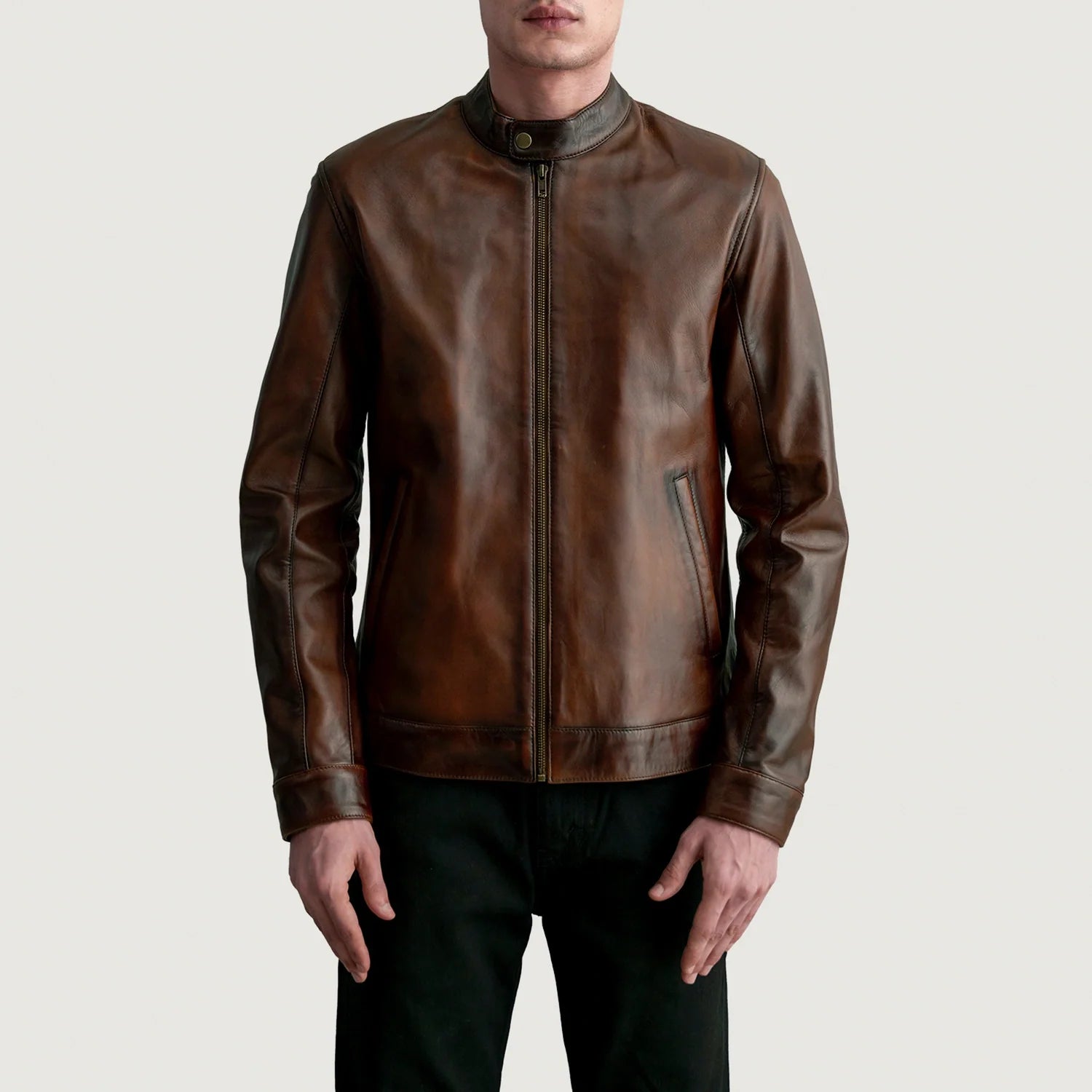 Sowachi Zen Distressed Brown Leather Biker Jacket