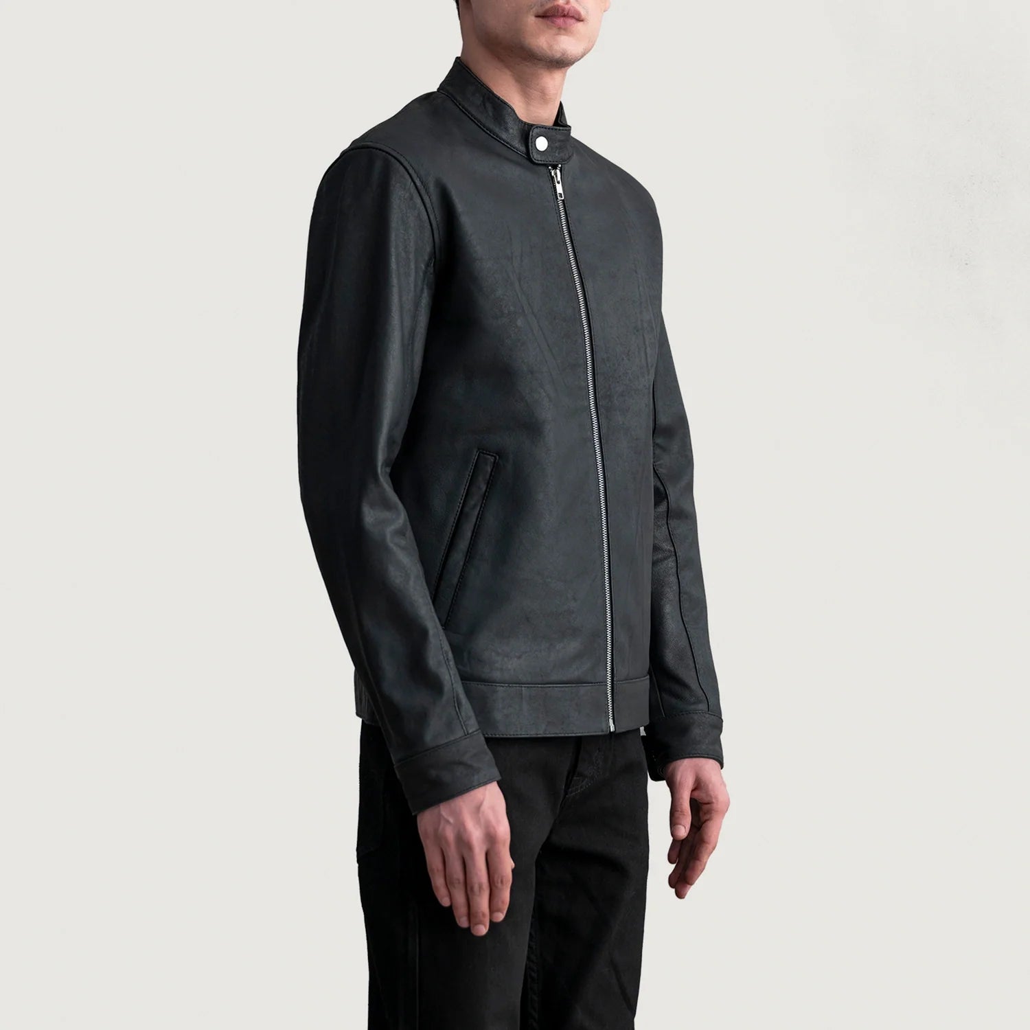 Sowachi Zen Tumbled Black Leather Biker Jacket