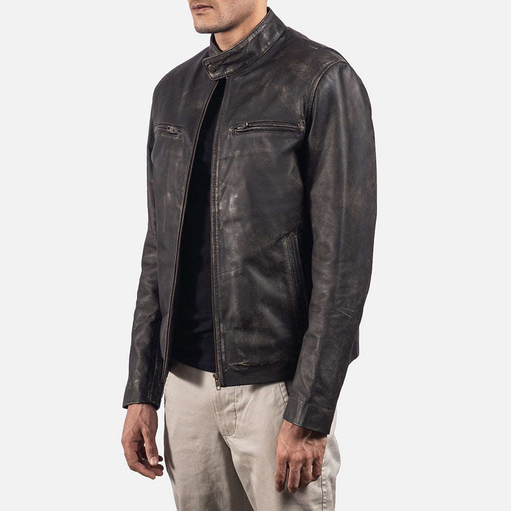 Sowachi Rustic Brown Leather Biker Jacket