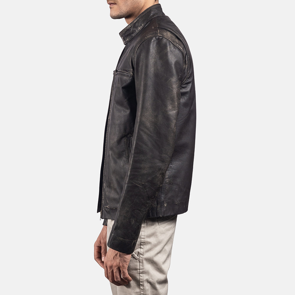 Sowachi Rustic Brown Leather Biker Jacket