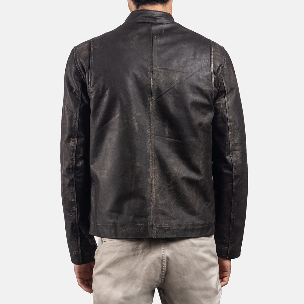 Sowachi Rustic Brown Leather Biker Jacket