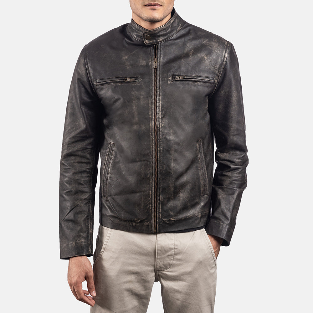 Sowachi Rustic Brown Leather Biker Jacket
