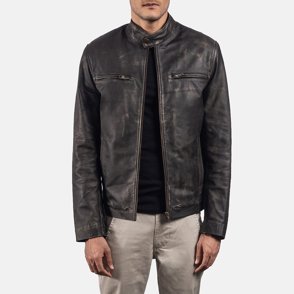 Sowachi Rustic Brown Leather Biker Jacket