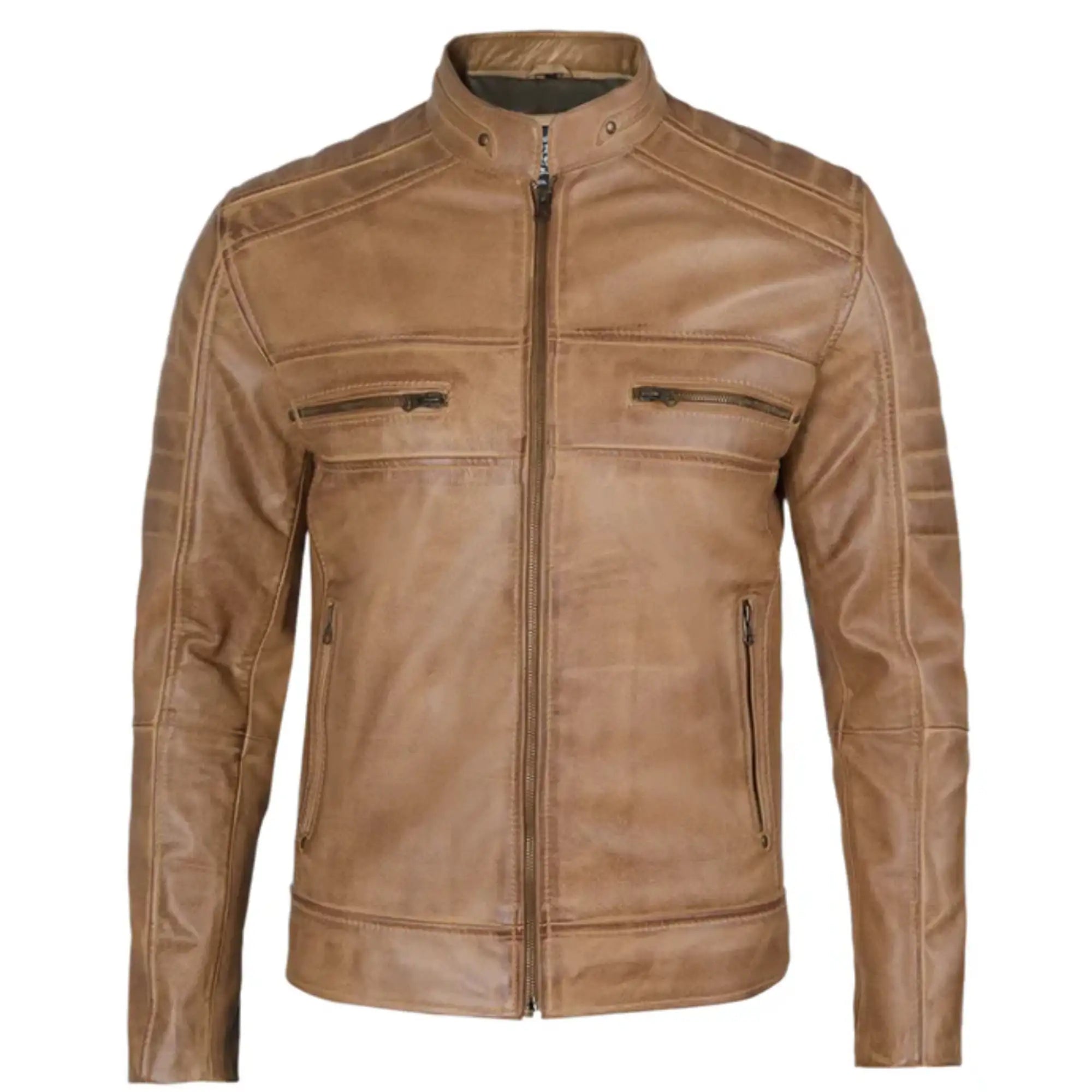 Sowachi Rovian - Men's Distressed Tan Brown Cafe Racer Real Leather Jacket