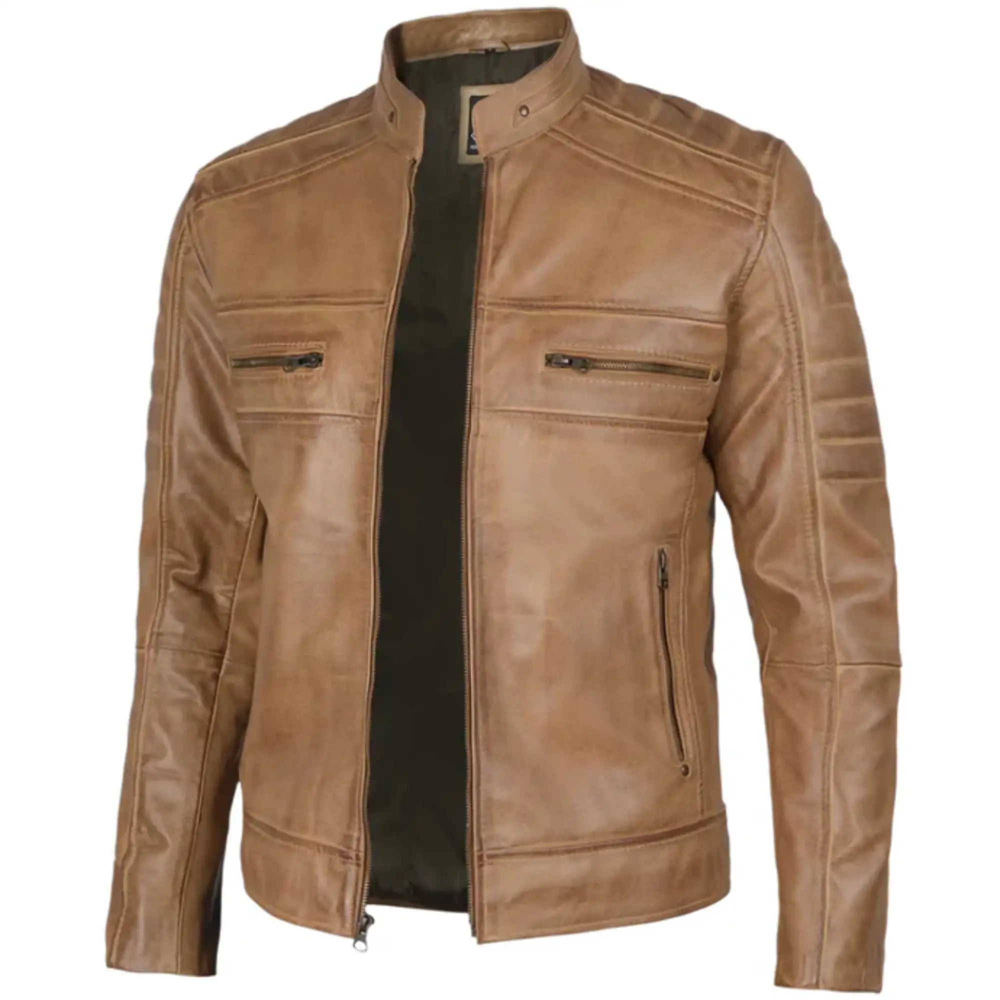 Sowachi Rovian - Men's Distressed Tan Brown Cafe Racer Real Leather Jacket