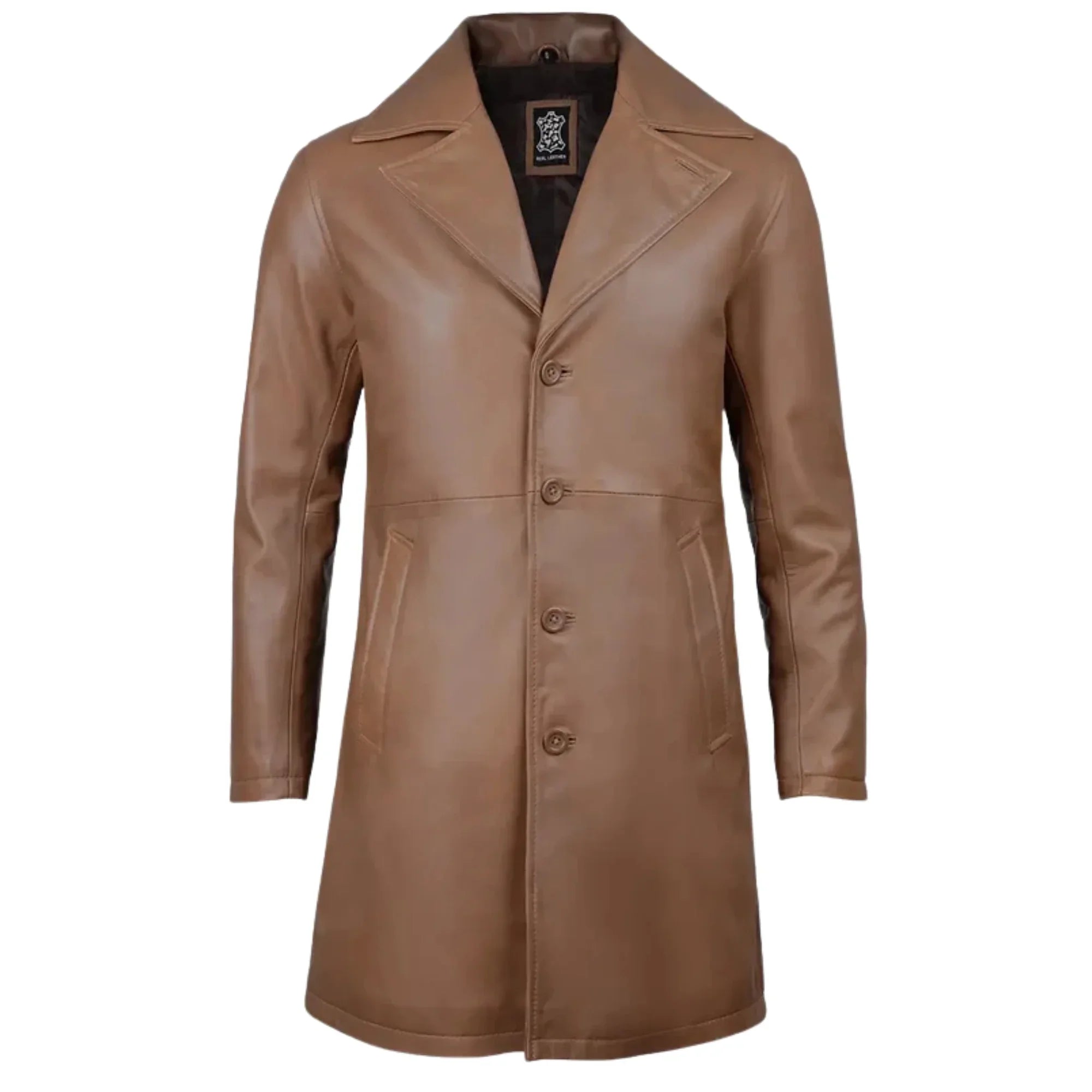 Sowachi Men's Jackson Long Length Brown Leather Car Coat