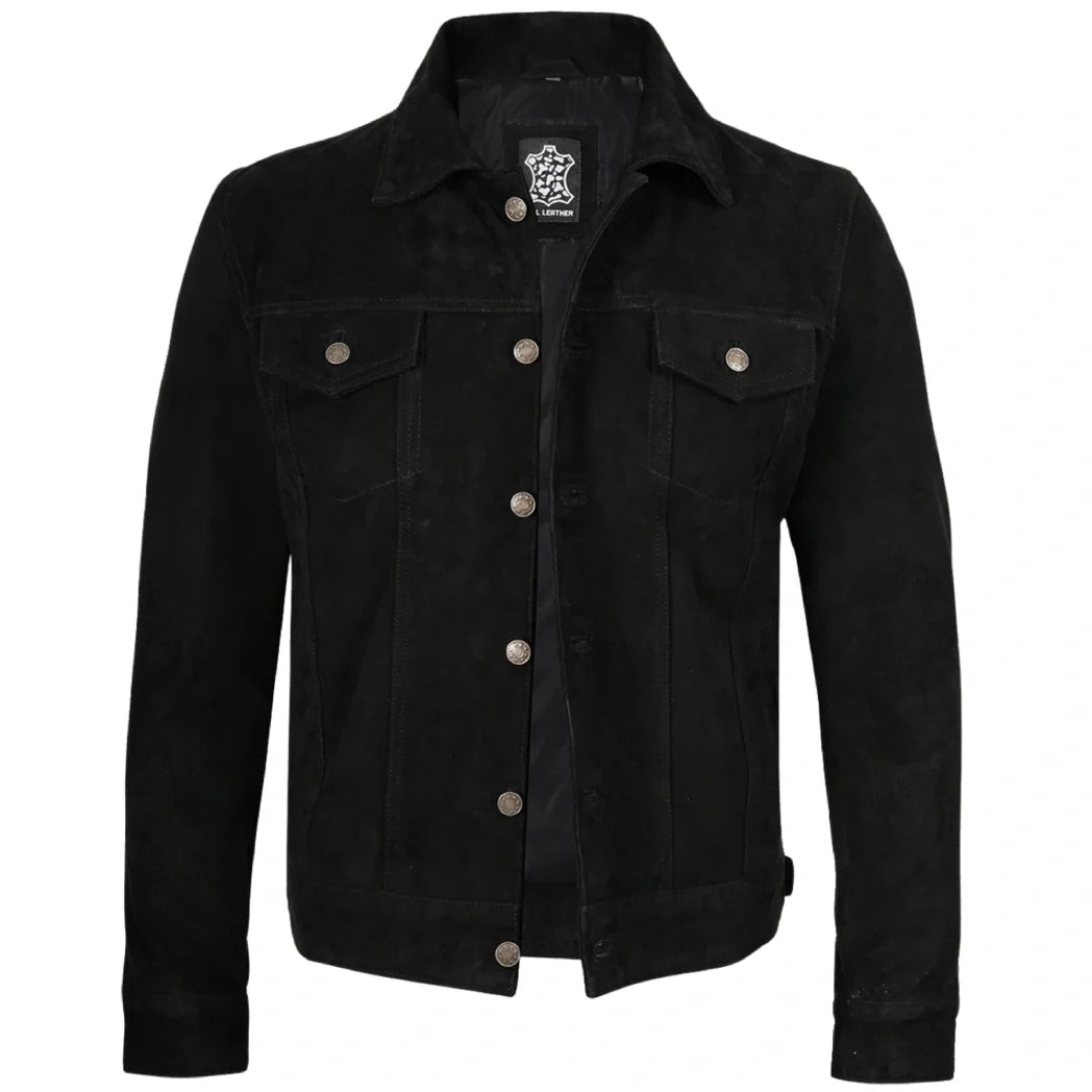 Sowachi Mens Premium Black Suede Trucker Leather Jacket