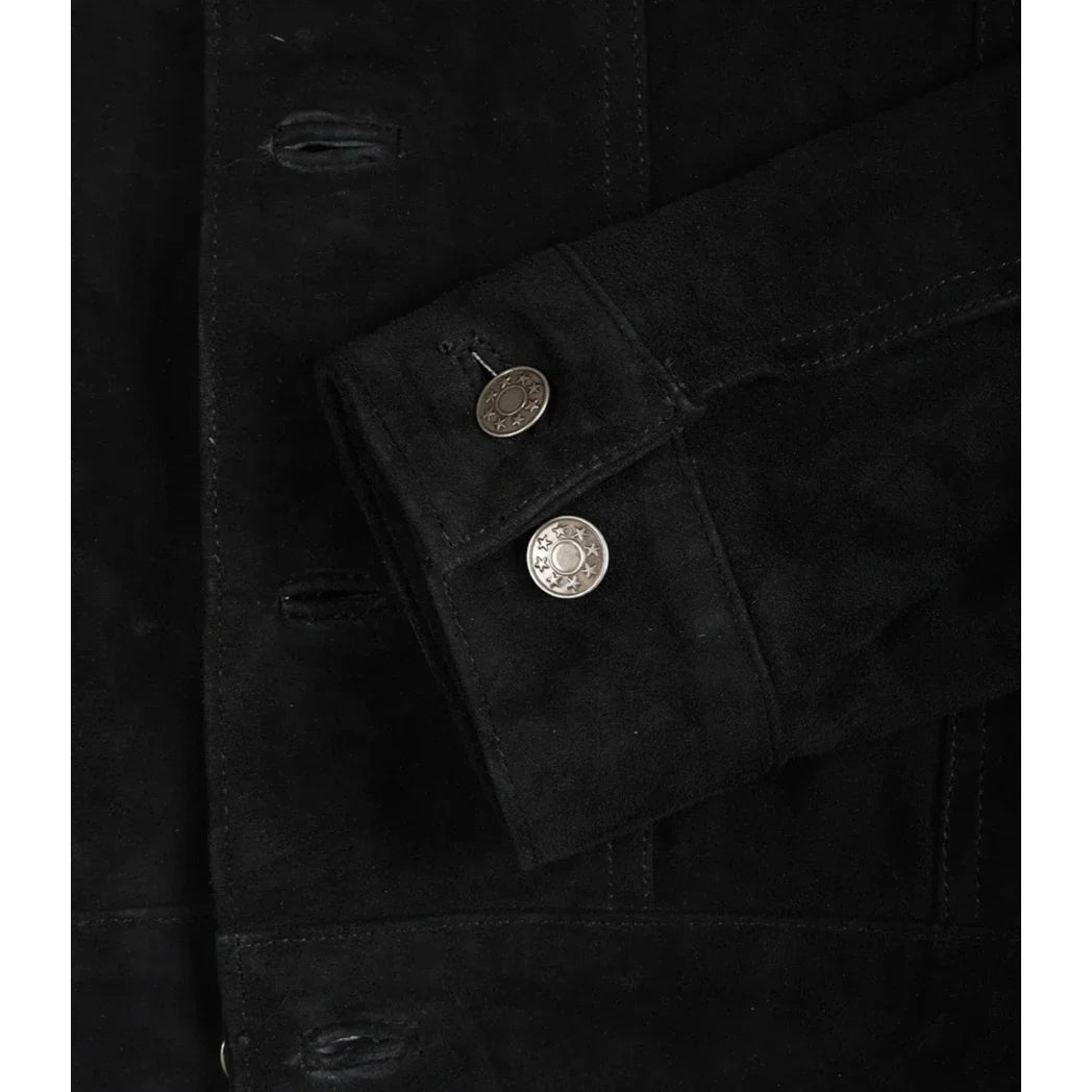 Sowachi Mens Premium Black Suede Trucker Leather Jacket