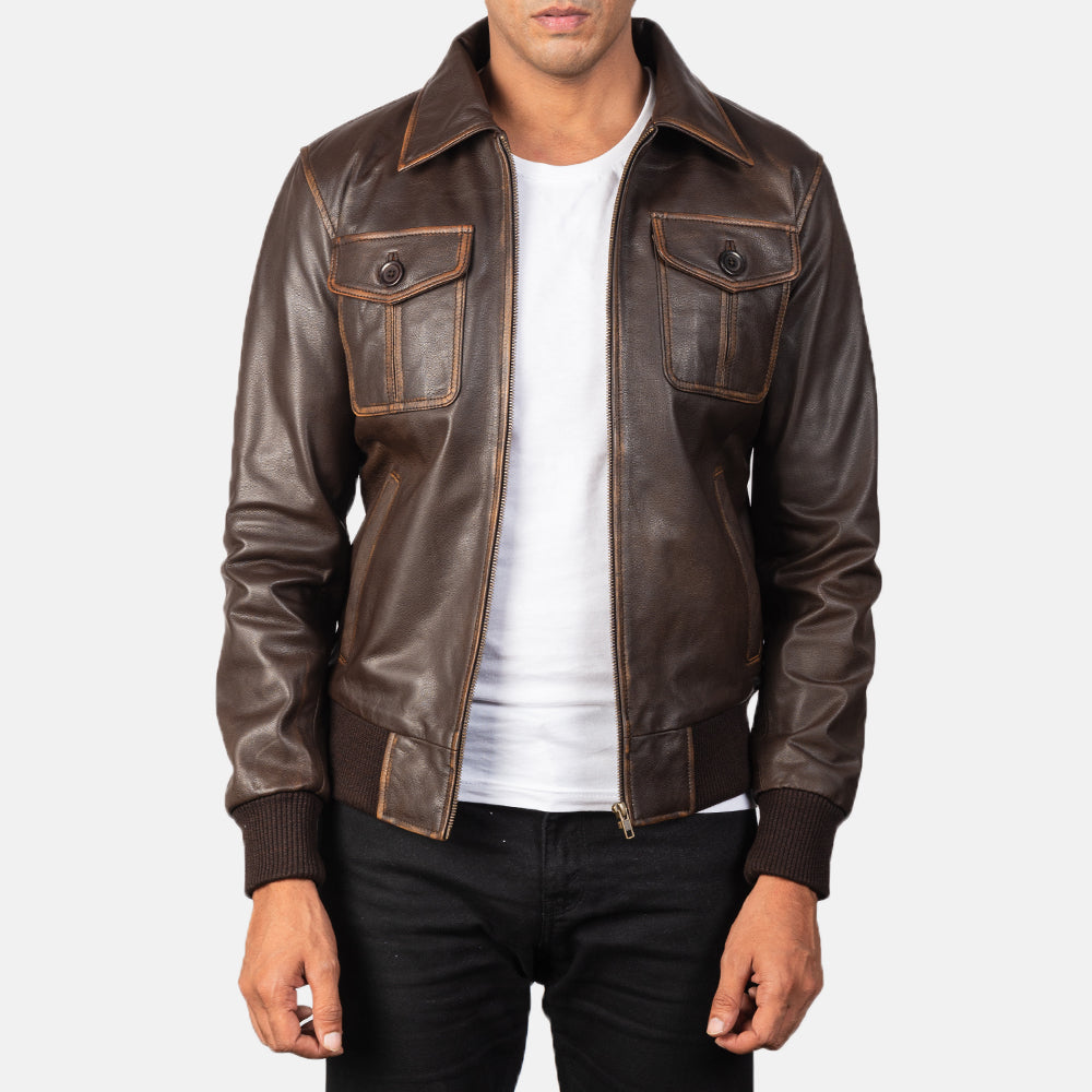 Sowachi [FS] Aaron Brown Leather Bomber Jacket