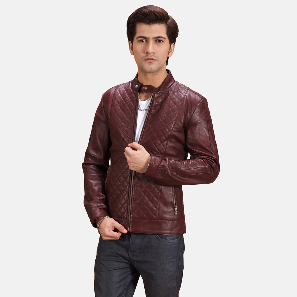 Sowachi Rumano Jae Maroon Leather Biker Jacket