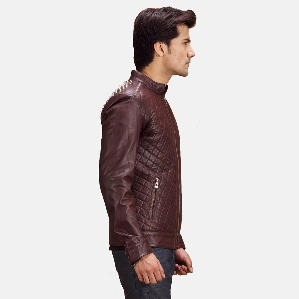 Sowachi Rumano Jae Maroon Leather Biker Jacket