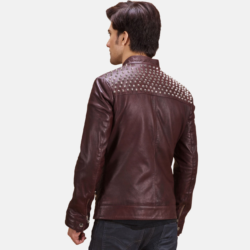 Sowachi Rumano Jae Maroon Leather Biker Jacket