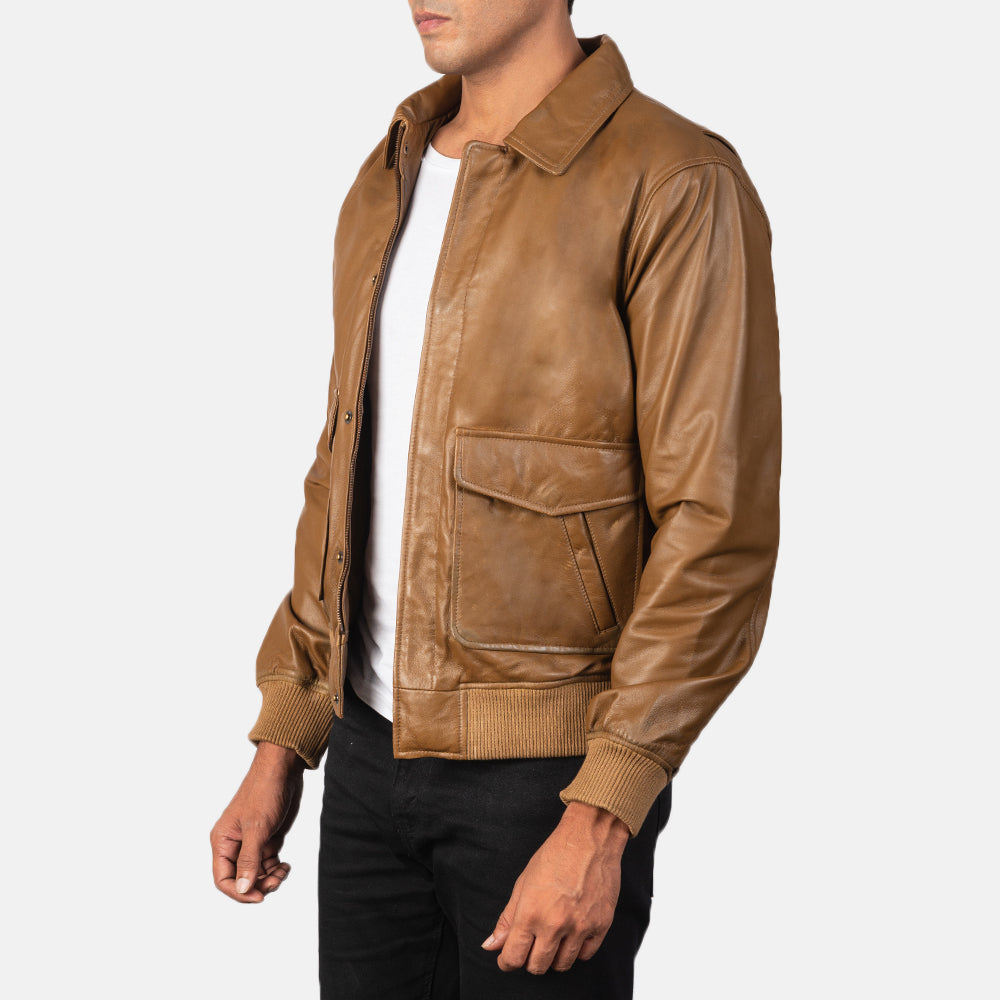 Sowachi Coffmen Olive Brown A2 Leather Bomber Jacket
