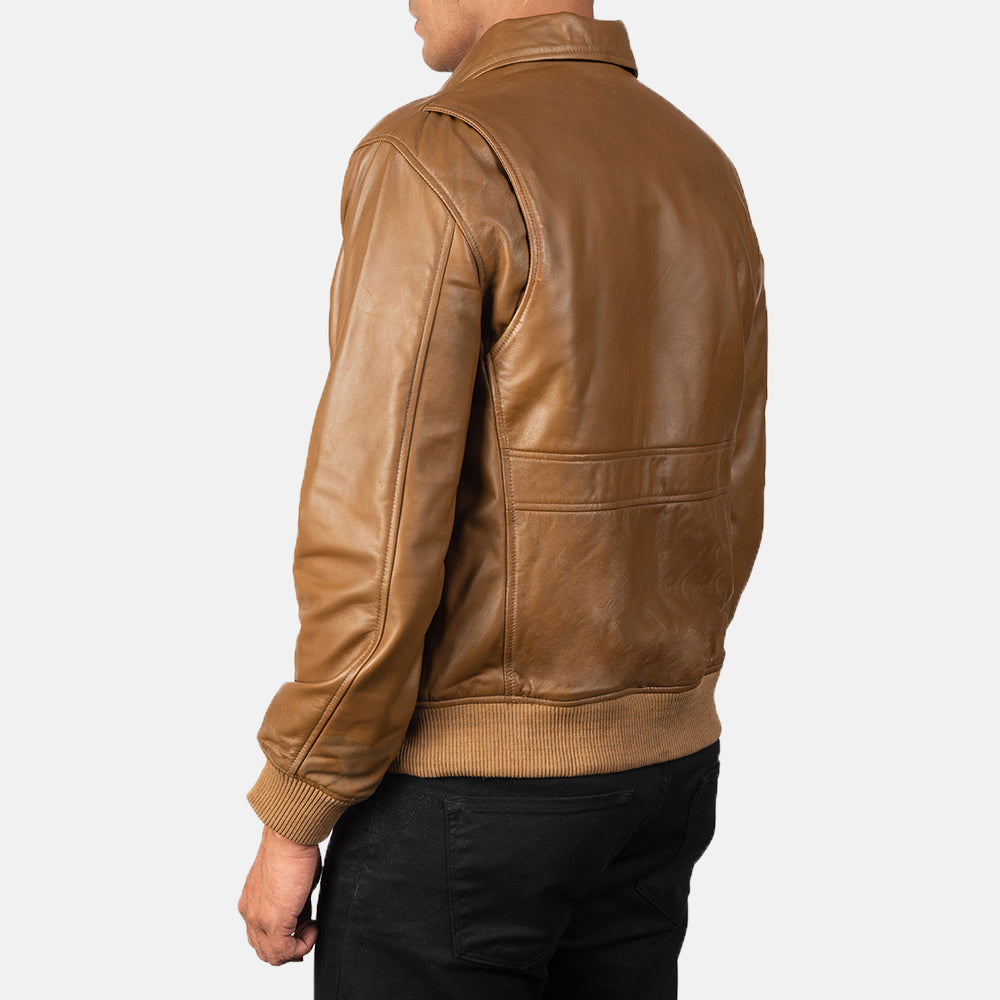 Sowachi Coffmen Olive Brown A2 Leather Bomber Jacket