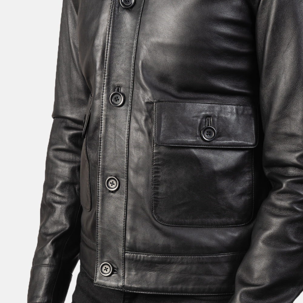 Sowachi Columbus Black Leather Bomber Jacket