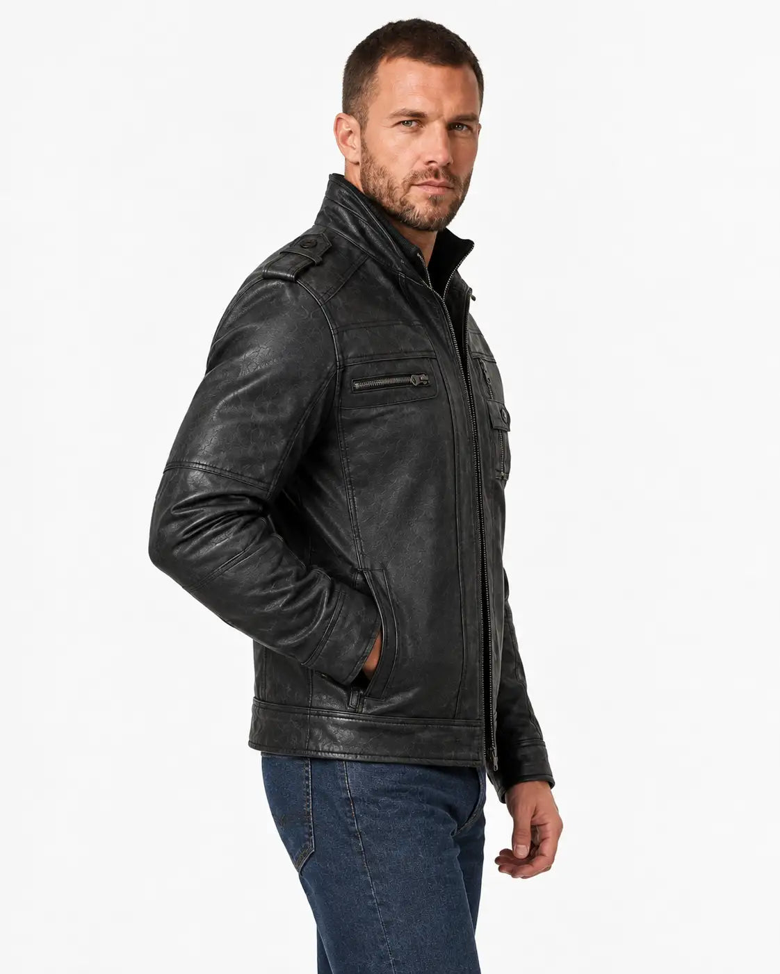 Sowachi Marco - Men's Distressed Black Leather Biker Style Jacket