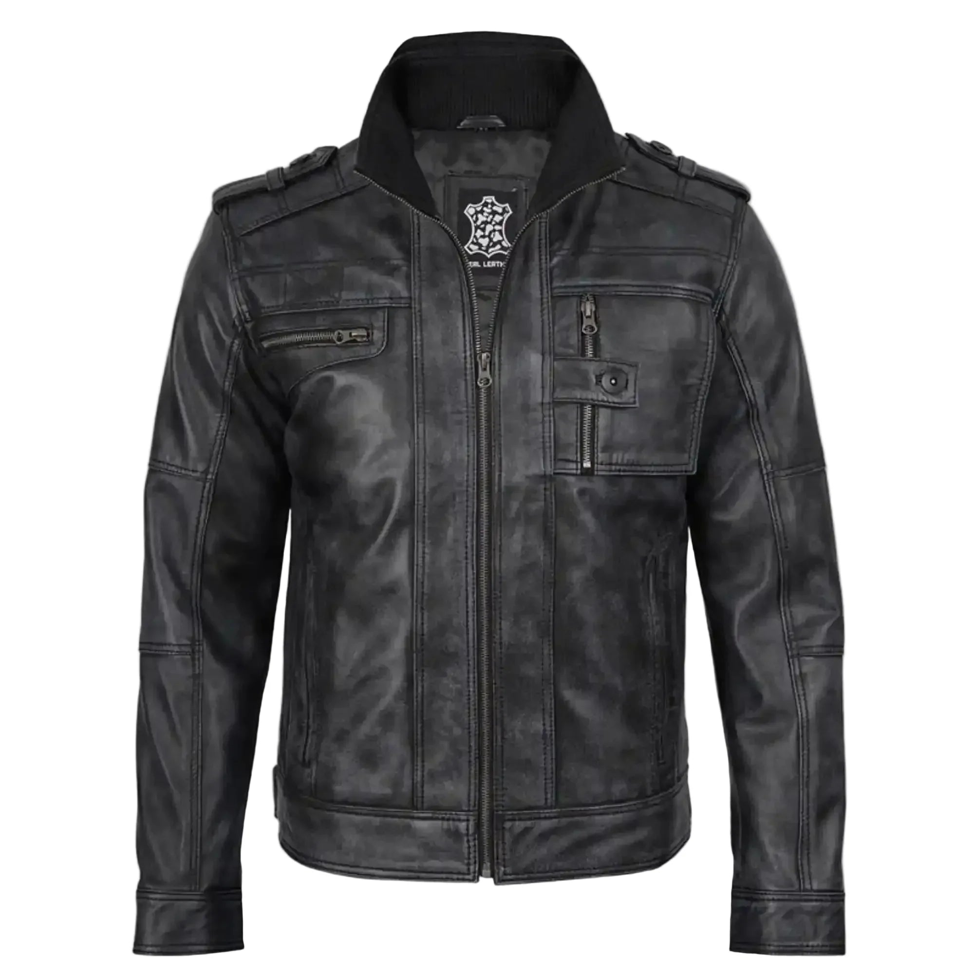 Sowachi Marco - Men's Distressed Black Leather Biker Style Jacket