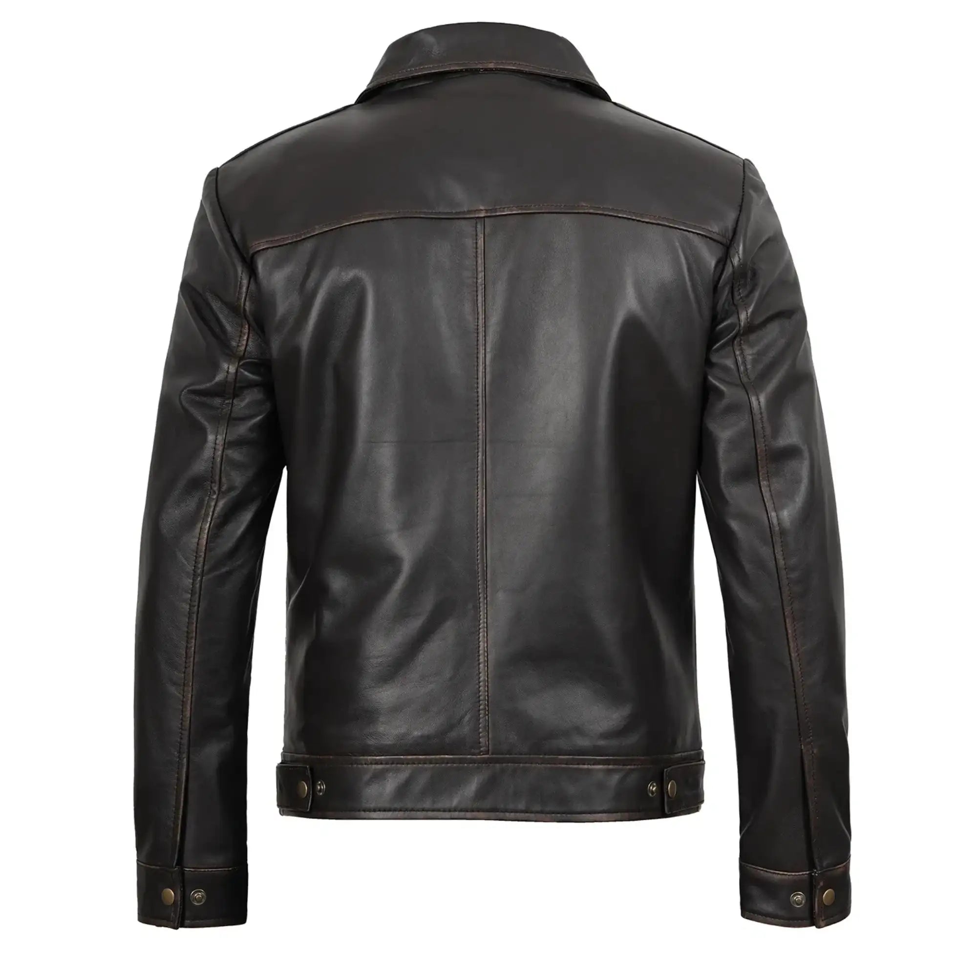 Sowachi Mens Distressed Dark Brown Biker Style Leather Jacket