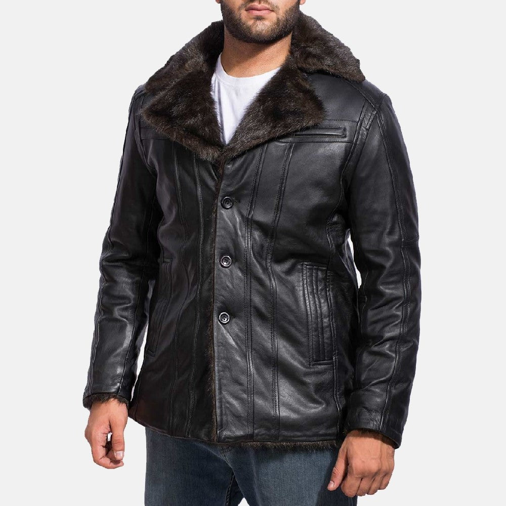 Sowachi Furcliff Black Leather Coat