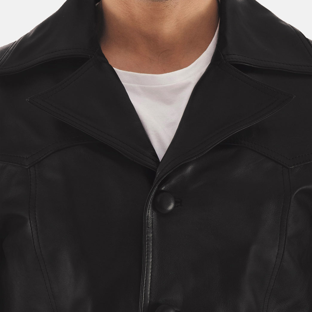 Sowachi Leo Black Leather Coat