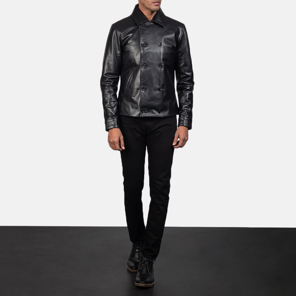Sowachi Mod Black Leather Peacoat