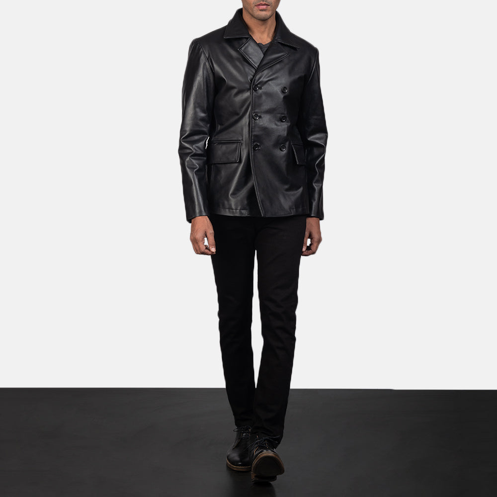 Sowachi Mr. Bailey Black Leather Naval Peacoat