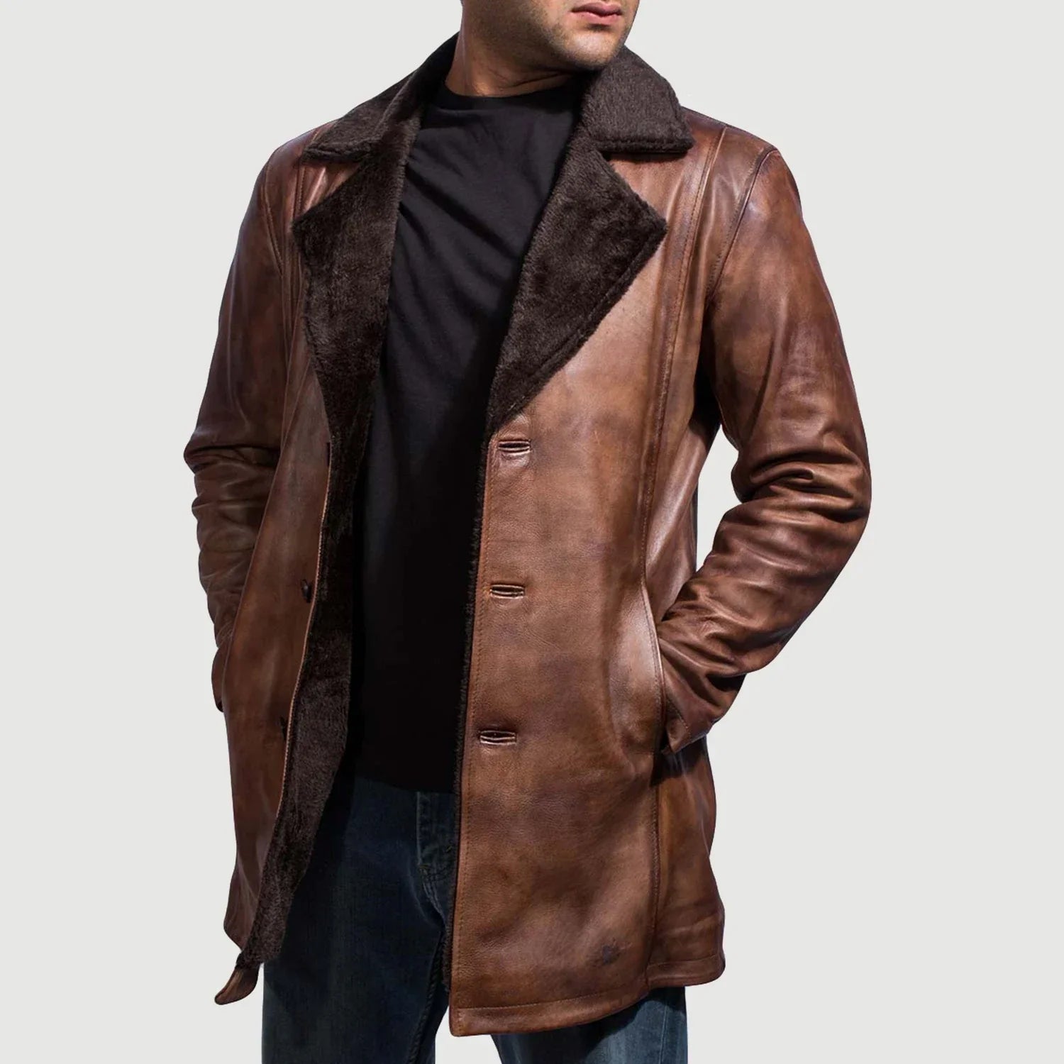 Sowachi Cinnamon Distressed Leather Fur Coat