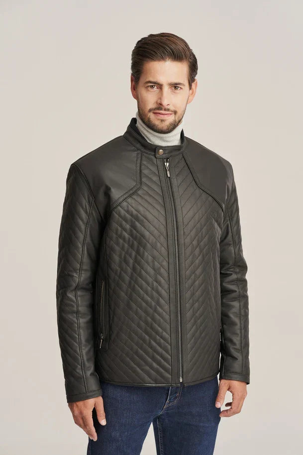 Sowachi Men's Black Sheepskin Quilted Leather Jacket