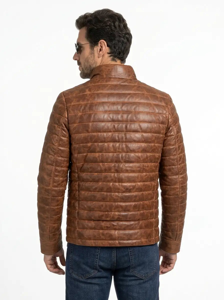Sowachi Ravion - Quilted Dual Tone Brown Leather Puffer Jacket