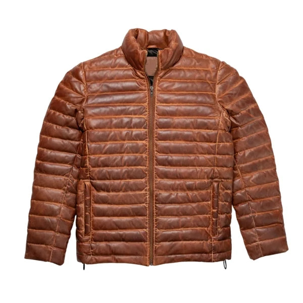 Sowachi Ravion - Quilted Dual Tone Brown Leather Puffer Jacket