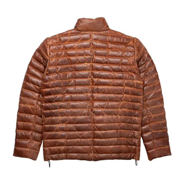 Sowachi Ravion - Quilted Dual Tone Brown Leather Puffer Jacket