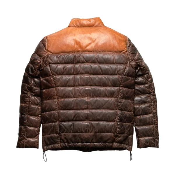 Sowachi Jacob - Quilted Dual Tone Tan and Brown Leather Puffer Jacket