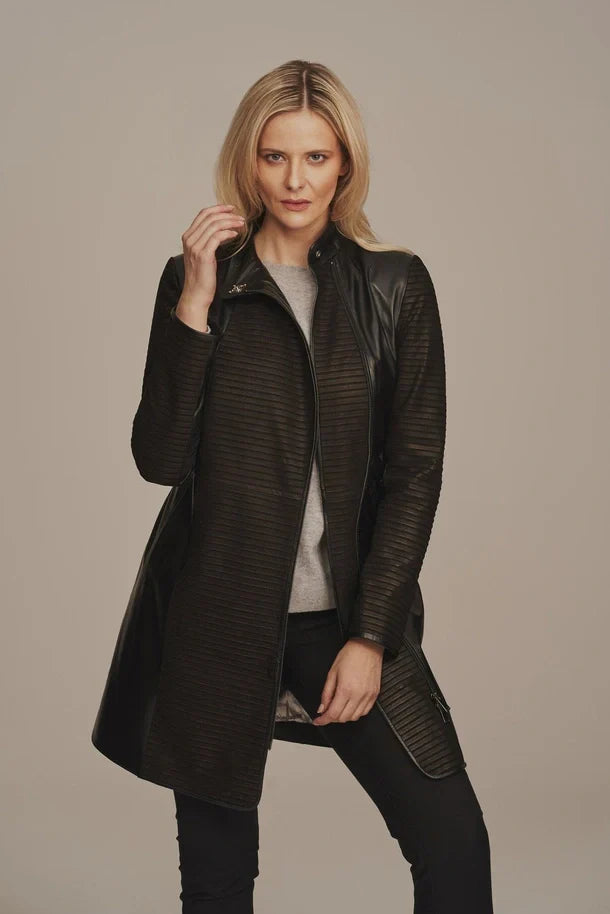 Sowachi Women's Black Sheepskin Leather Coat