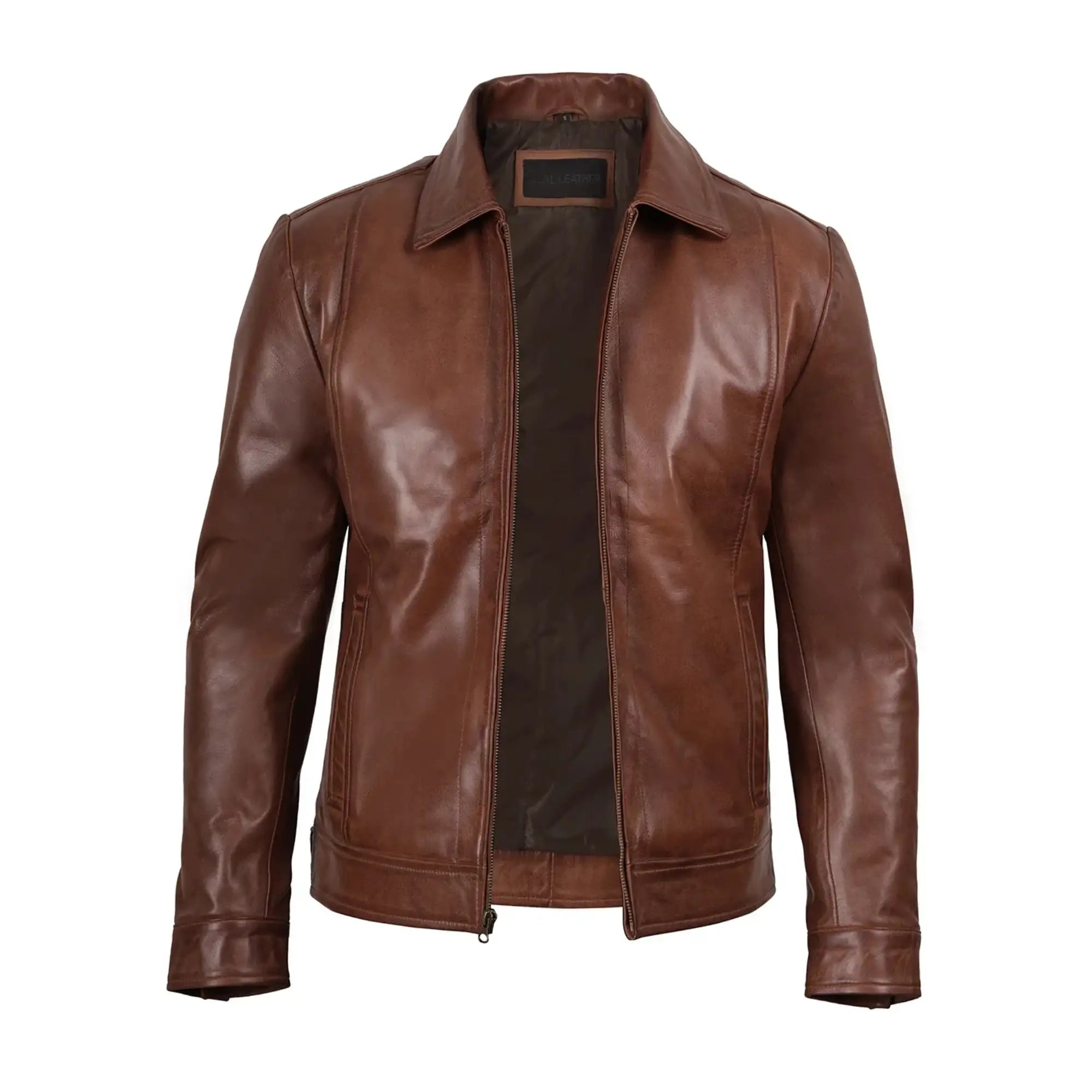 Sowachi Men's Brown Harrington Leather Jacket