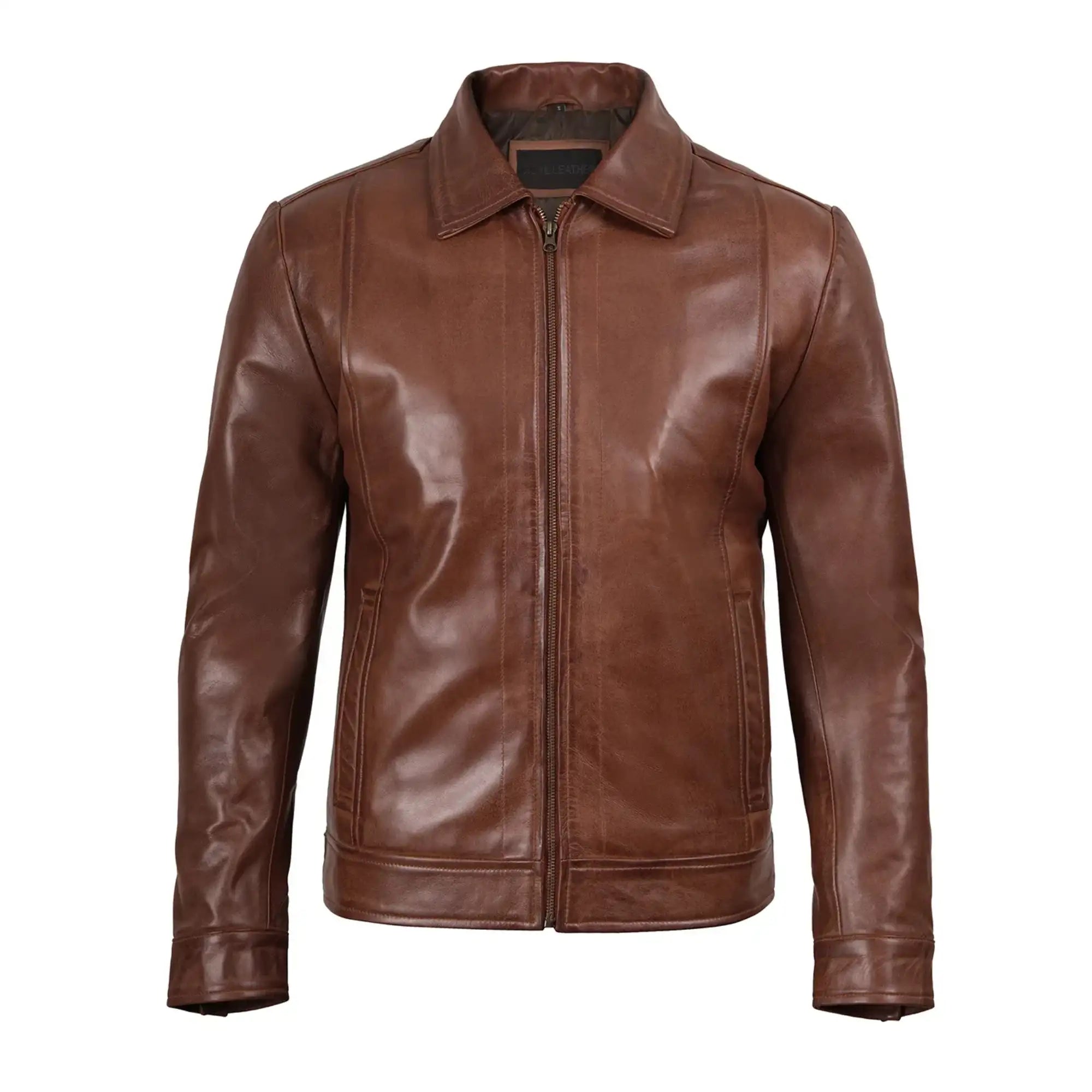 Sowachi Men's Brown Harrington Leather Jacket