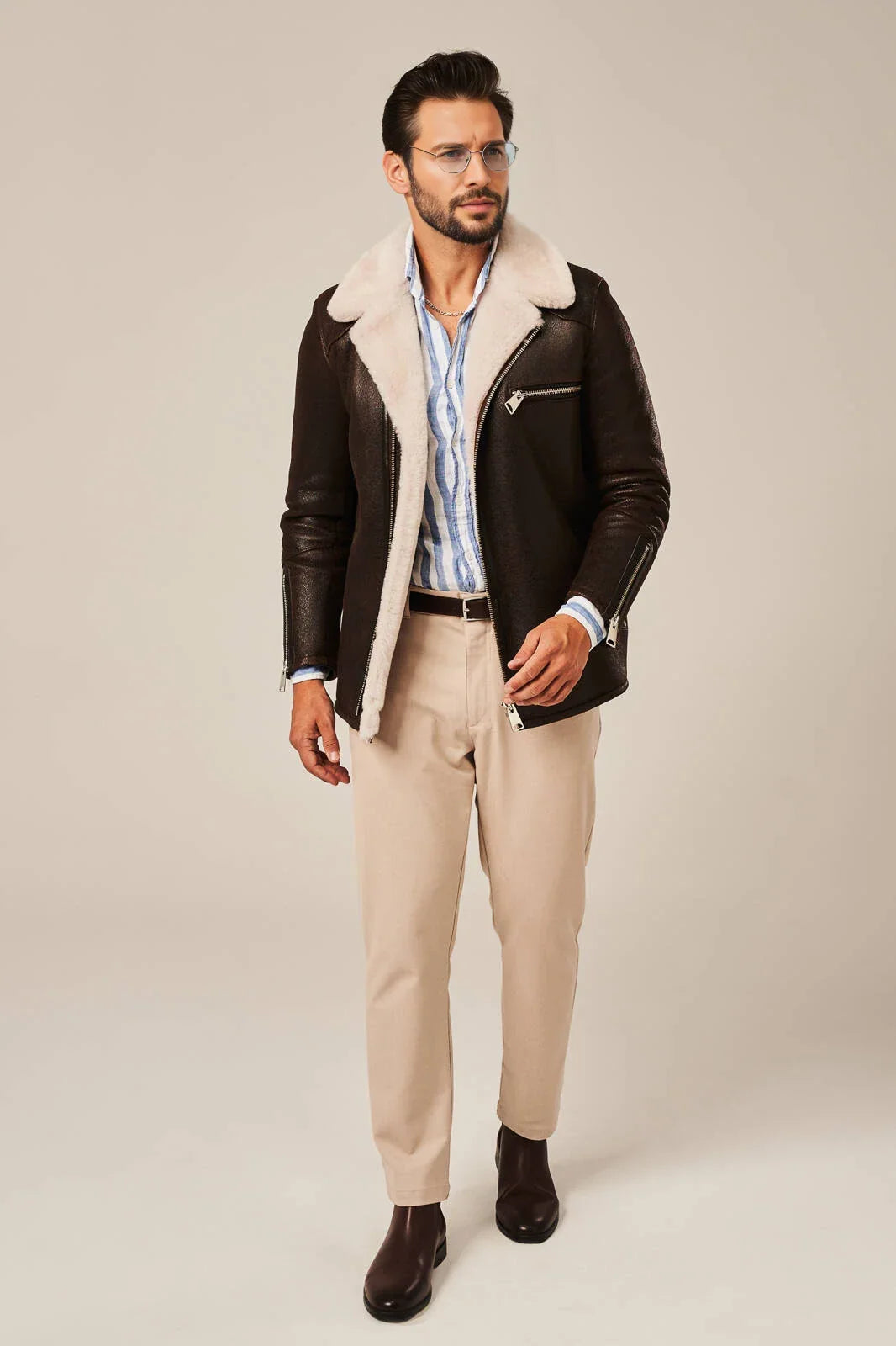 Sowachi B2 Brown Men's Sheepskin Leather Shearling Jacket