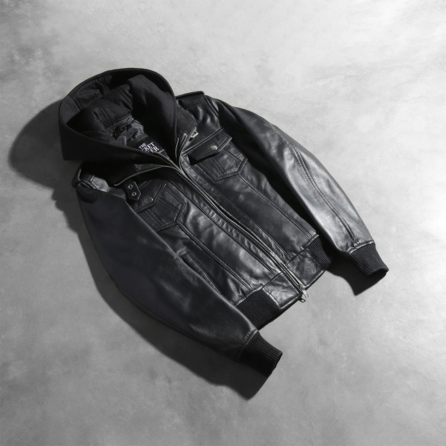 Sowachi Roslyn Black Hooded Leather Bomber Jacket