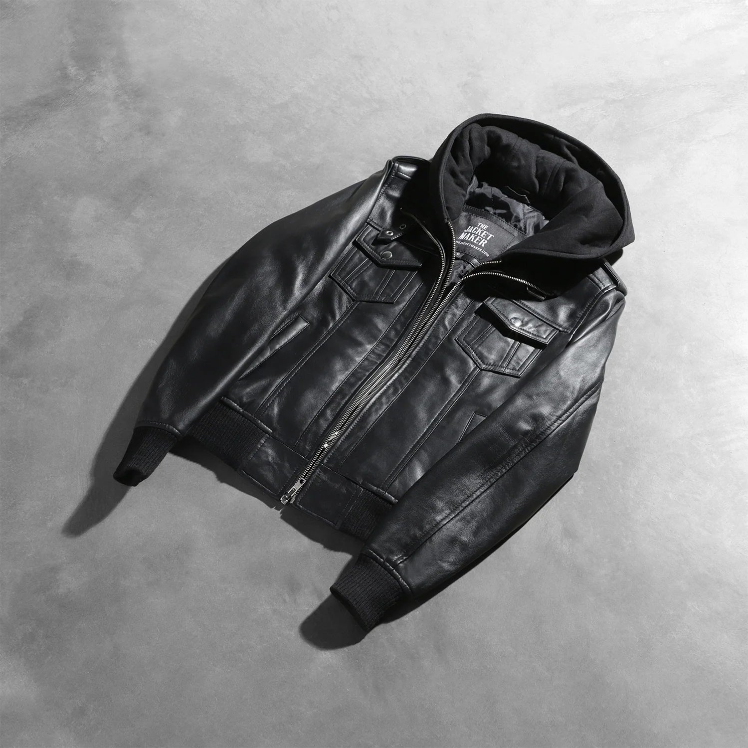 Sowachi Roslyn Black Hooded Leather Bomber Jacket