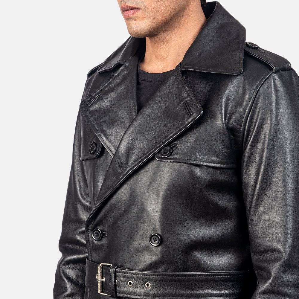 Sowachi Royson Black Leather Duster Coat