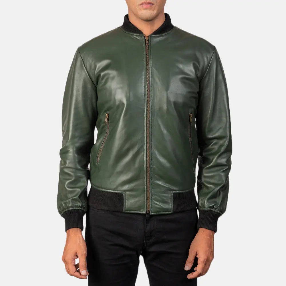 Sowachi Shane Green Leather Bomber Jacket