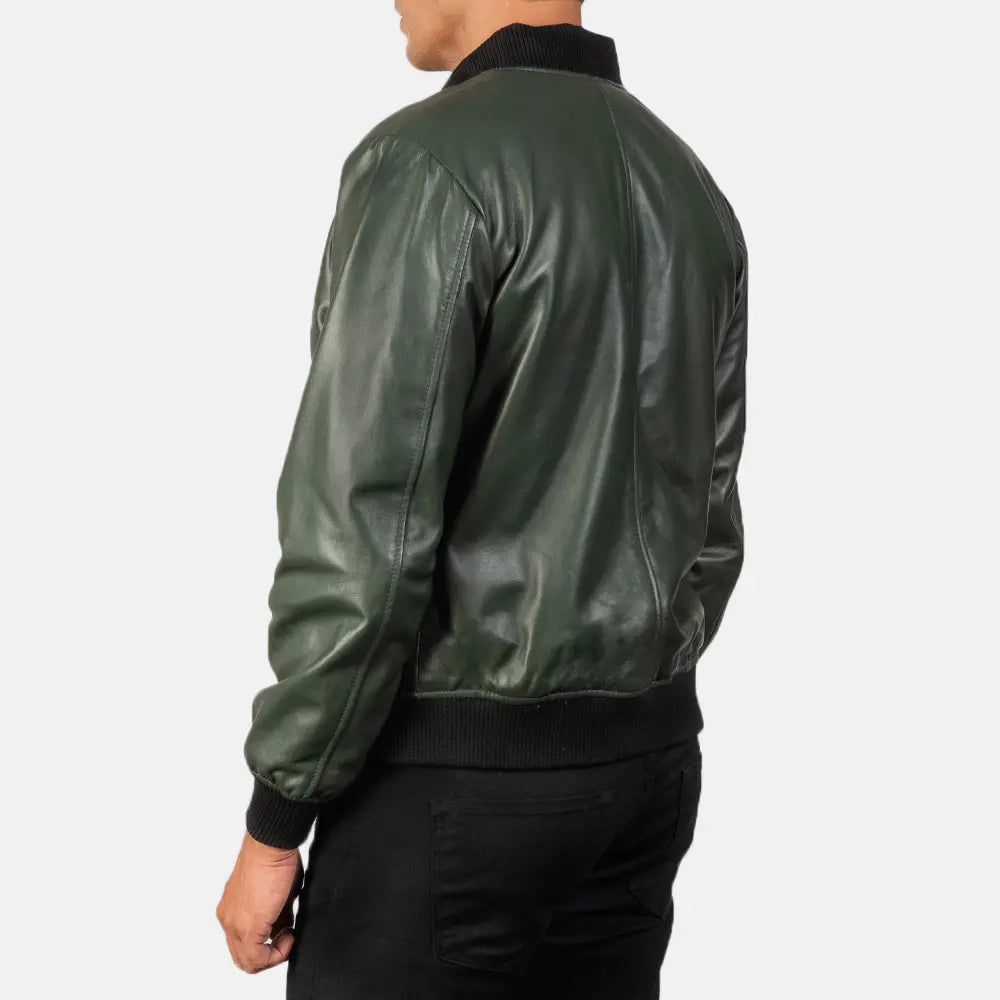 Sowachi Shane Green Leather Bomber Jacket
