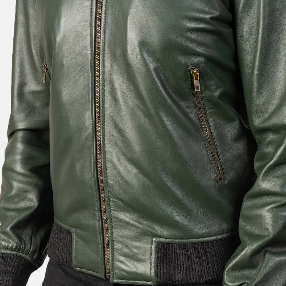 Sowachi Shane Green Leather Bomber Jacket