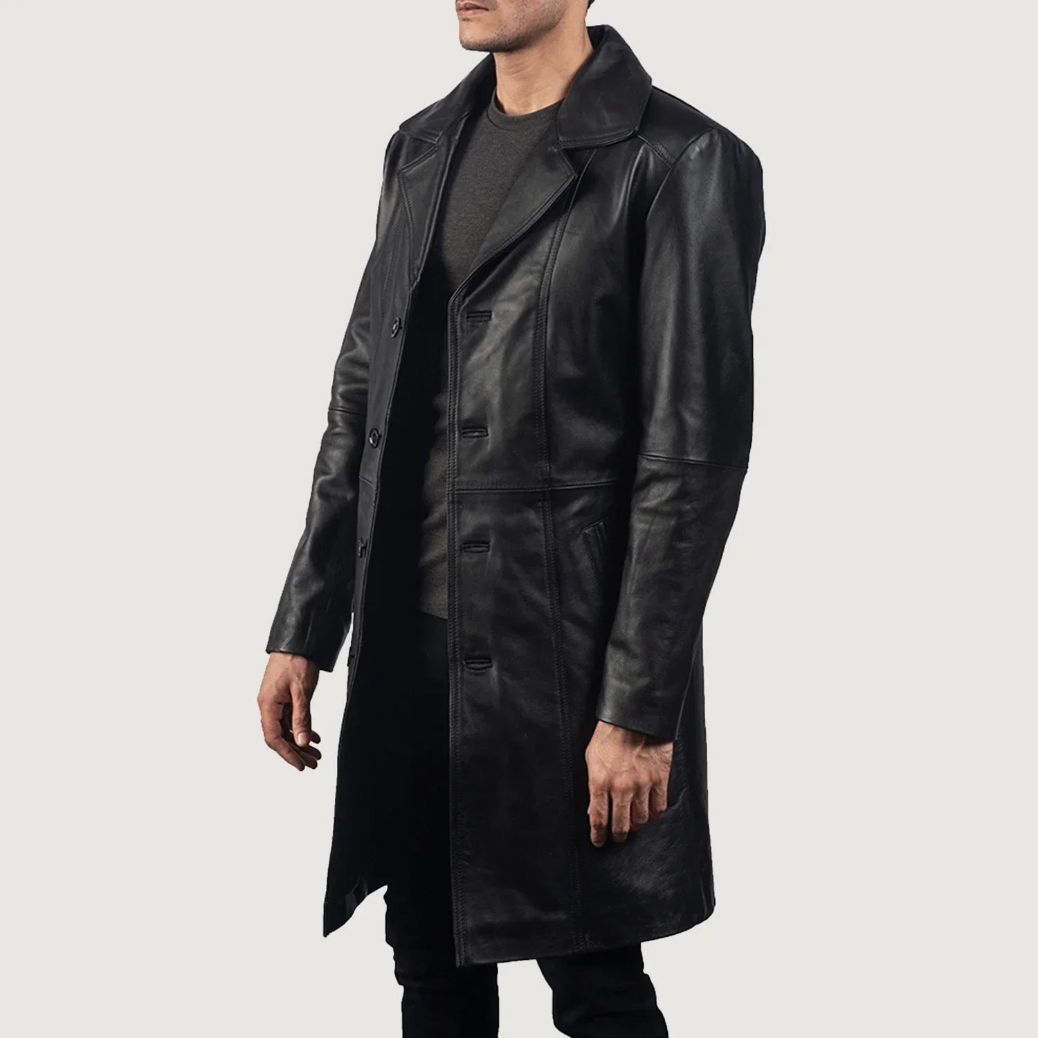 Sowachi Don Long Black Leather Coat