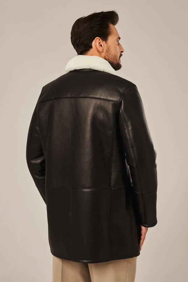 Sowachi Men's Black Shearling Leather Coats